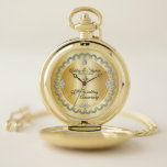 Reloj De Bolsillo Elegante Diamantes de Oro 50 Aniversario Boda<br><div class="desc">La elegancia ostentosa enmarca este diseño de aniversario boda en un diseño único de diamante de vieiras con rombo central con chispas falsas añadidas en un gradiente de tono dorado. Tenga en cuenta que todos los adornos están impresos y sólo están hechos para aparecer lo más reales posible en un...</div>