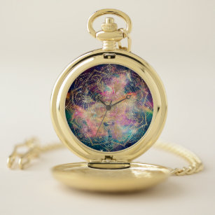 Reloj De Bolsillo Elegante dorado Mandala color de agua nebulosa