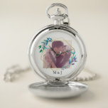 Reloj De Bolsillo Elegante foto moderna de oro geométrico y hoja<br><div class="desc">Marco geométrico y de hoja de oro moderno y elegante para una de sus fotos favoritas.</div>