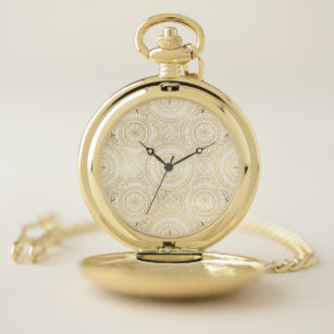 Reloj De Bolsillo Elegante patrón blanco de girasol dorado Mandala