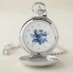 Reloj De Bolsillo Elegantes Rosas azules de China<br><div class="desc">Elegante y moda romántico pintoresco china rosas de vintage azul y follaje sobre fondo blanco limpio con números de personalizable.</div>