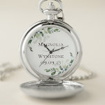 Reloj De Bolsillo Eucalyptus Monograma Día de la Boda en Groom<br><div class="desc">De nuestra colección de bodas de eucalipto más vendida</div>