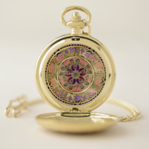 Reloj de bolsillo floral de la mandala del oro