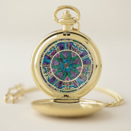 Reloj de bolsillo floral púrpura de la mandala de