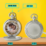 Reloj De Bolsillo Fondo de Pesca Vintage para Retrato de Mejor Papá<br><div class="desc">Regale un regalo que le permita recordar a alguien a los que ama cada vez que revisa la hora. Puede editar el texto,  la foto y el fondo a la perfección. Este diseño tiene un diseño de dial analógico con un fondo de pesca vintage.</div>