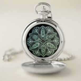 Reloj De Bolsillo Gradiente verde tribal exótico Mandala