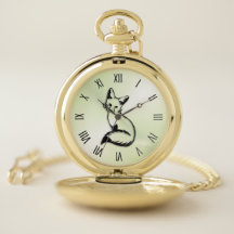 Green Fox Roman Numerals Pocket Watch