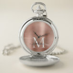 Reloj De Bolsillo Guión con el nombre del monograma Metalizado cepil<br><div class="desc">Glam Rosa Gold Brushed Monograma Metalizado Script Pocket Watch</div>
