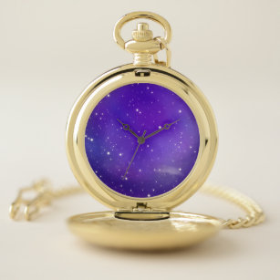 Reloj De Bolsillo Hermoso arte de galaxia Purple Starry Sky
