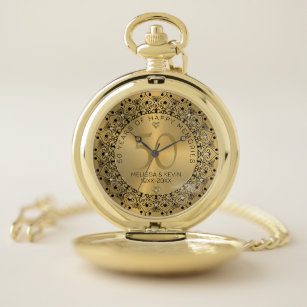 Reloj De Bolsillo Mandala negra en el 50 aniversario de los Bodas de