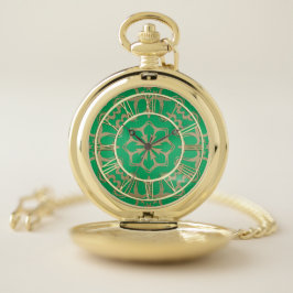 Reloj De Bolsillo Mandala tribal verde irlandesa del damasco