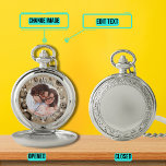 Reloj De Bolsillo Mejor retrato de papá de fondo deportivo vintage<br><div class="desc">Regale un regalo que le permita recordar a alguien a los que ama cada vez que revisa la hora. Puede editar el texto,  la foto y el fondo a la perfección. Este diseño tiene un diseño de marcado analógico con un fondo deportivo vintage.</div>