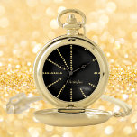 Reloj De Bolsillo Moderna Moda clásica monogramada elegante oro negr<br><div class="desc">Crea tu propio personalizado, personalizado, exclusivo y elegante diseño elegante y elegante de estilo negro y falso dorado, triángulos horarios, monogramado, estilo vintage clásico, aleación premium, reloj de bolsillo dorado. Simplemente escriba su nombre / monograma / iniciales, al personalizar. Hace un gran regalo, para cumpleaños, graduación, día del padre, navidades,...</div>