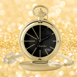 Reloj De Bolsillo Moderna Moda clásica monogramada elegante oro negr