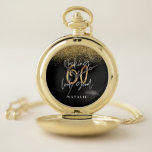Reloj De Bolsillo Moderno y elegante purpurina negro y dorado de 60<br><div class="desc">Regalo de cumpleaños 60 purpurina con efecto negro y dorado moderno. Forma parte de una elegante colección.</div>