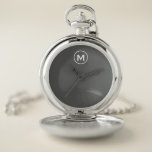 Reloj De Bolsillo Monograma gris Minimalista moderno<br><div class="desc">Monograma moderno Minimalista Monograma Gris Emblema Blanco Clásico Tipografía de bloques Monograma Fondo sólido Gris</div>