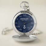 Reloj De Bolsillo Nautical Anchor 80th Birthday Vintage Navy<br><div class="desc">Ancla,  náutica,  80 años,  capitán,  marinero. Est. 1943. 80º cumpleaños,  80,  80 años,  azul marino y blanco,  reloj divertido.</div>