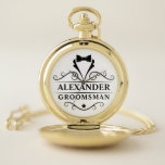 Reloj De Bolsillo Neumático negro de Groomsman<br><div class="desc">Boda Groomsman Black Tie Pocket Watch</div>