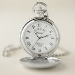 Reloj De Bolsillo Numerales romanos de regalo boda<br><div class="desc">Los relojes de bolsillo de los bodas son ideas de regalo para el mejor hombre,  con números romanos con un fondo blanco personalizado y una tipografía gris oscuro de personalizable.</div>