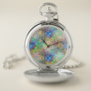 Reloj De Bolsillo Patrón de Mandala blanco sobre tonos de joyas colo