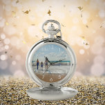 Reloj De Bolsillo Personalizado foto familia viaje de vacaciones tex<br><div class="desc">Añade tu foto favorita de unas vacaciones de verano,  viajes,  hijos,  novia/novio o mascota. Números blancos. Plantilla para el texto,  letras blancas. Un gran regalo o placer de sus viajes o luna de miel.</div>