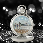 Reloj De Bolsillo Personalizado foto familiar texto de vacaciones de<br><div class="desc">Añade tu foto favorita de unas vacaciones de verano,  viajes,  hijos,  esposa,  novia/novio o mascota. Números blancos con minutos. Personalice y agregue su texto,  letras blancas. Este reloj también está disponible en nuestra tienda con números negros.</div>