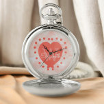 Reloj De Bolsillo Personalizado Monograma inicial Coral acuarela Cor<br><div class="desc">Haz de este reloj de bolsillo un regalo especial personalizado. Cuenta con un fondo de color coral que complementa el monograma de la letra inicial y el nombre centrado en el corazón de coral rodeado de puntos. Personalice el texto en los campos de plantilla, quite uno o ambos, o edite...</div>