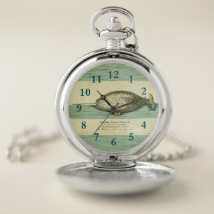 Reloj De Bolsillo Pintura de la acuarela de la ballena antigua de Na
