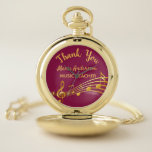 Reloj De Bolsillo Retirement gold music notes burgundy Music Profess<br><div class="desc">Un regalo de retiro simple y elegante para una profesora de música. fondo de color burdeos de moda con notas de oro falsas. Plantilla para un nombre,  y el texto: Gracias,  letras doradas. Gracias está escrito con una escritura de estilo con letras a mano moderna.</div>