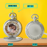 Reloj De Bolsillo Retrato de mejor papá con fondo de auto vintage<br><div class="desc">Regale un regalo que le permita recordar a alguien a los que ama cada vez que revisa la hora. Puede editar el texto,  la foto y el fondo a la perfección. Este diseño tiene un diseño de marcado analógico con fondo de coche vintage.</div>