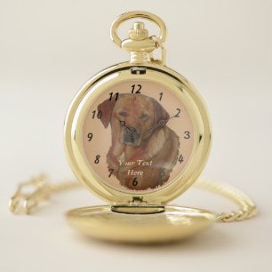 Reloj De Bolsillo retrato de un perro labrador rojo raro, recuperado