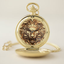 Roaring Gold Lion Head Pocket Watch