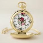 Reloj De Bolsillo Rosas de cabaña y números modernos<br><div class="desc">Los encantadores rociadores del país francés inspiraron a rosas rosados,  rojos y blancos y follaje verde en repetir un patrón editable sobre un fondo transparente con números modernos de personalizados. Todos los elementos gráficos se pueden cambiar de tamaño,  rotar y reposicionar.</div>