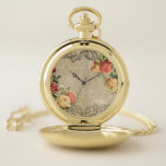 Reloj De Bolsillo Rosas esculpidos de época y borde grabado<br><div class="desc">Capas de hermosos rosas en tonos pastel de rosa, amarillo y melocotón dentro de un marco floral rústico adornado en dimensiones sobre un fondo de damasco crudo. Nota: Efectos esculpidos, grabados, grabado en relieve y dimensionales, de aspecto estratificado, envejecido o erosionado, texturas y sombras logradas digitalmente. El producto real tiene...</div>