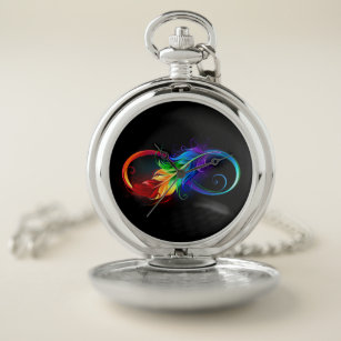 Reloj De Bolsillo Símbolo infinito con pluma arco iris