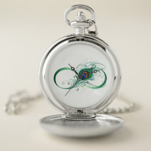 Reloj De Bolsillo Símbolo infinito con pluma de pavo real