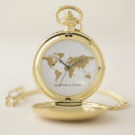 Reloj De Bolsillo Ubicación móvil del corazón del Personalizado del<br><div class="desc">Relieve metalizado dorado World Map Personalizado Moveable Heart Location sólo haga clic en el enlace personalizar para posicionar su corazón ~ Ver mi tienda para ver toda la colección para este diseño!</div>