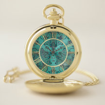 Reloj de bolsillo verde azulado Jeweled mirada