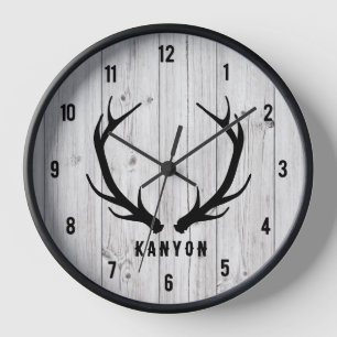 Reloj de cabinas de barro blanco Rústico Antler De