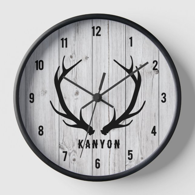 Reloj de cabinas de barro blanco Rústico Antler De (Anverso)