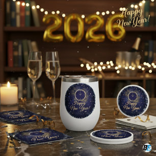 Reloj de celebración de Nochevieja y fuegos artifi