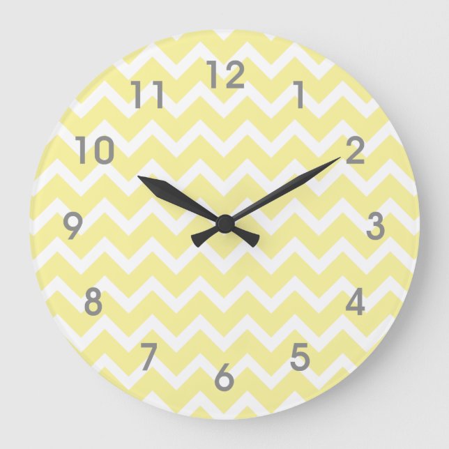 Reloj de Chevron blanco amarillo moderno - números (Anverso)