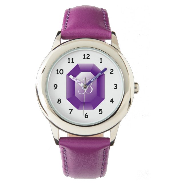 Reloj de chica Amethyst gemstone monogramado (Anverso)