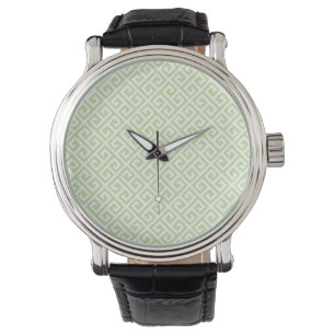 Reloj de claves griegas verde y blanco