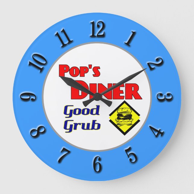Reloj de cocina azul rojo de la cena del pop (Anverso)