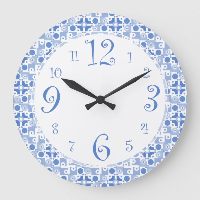 Reloj de cocina blanca y azul retro divertido (Anverso)
