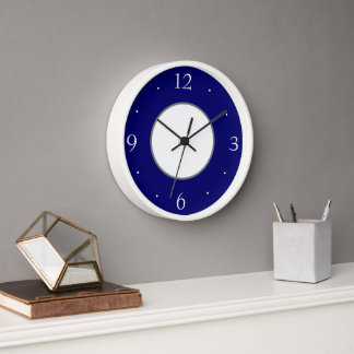 Reloj de cocina blanca y azul simplificado