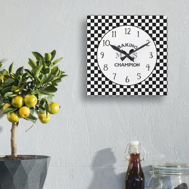 Reloj de cocina de chequeo de chefs negro y blanco (Subido por el creador)