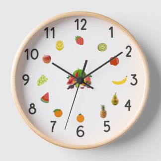 “Reloj de cocina de frutas pastel - Reloj de pared