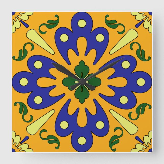 Reloj De Cocina De Tile Español Azul Y Amarillo na (Anverso)